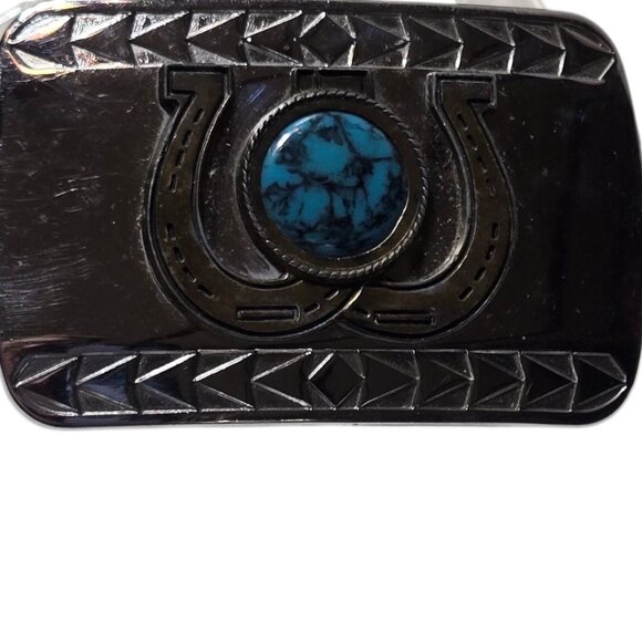 Vintage Turquoise Horseshoes Belt Buckle Western Cowboy Country Cowgirl Rodeo - Picture 9 of 14